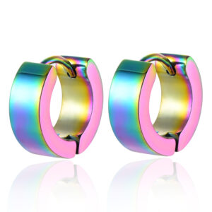 BIYONGDE Rainbow Stainless Steel Circle Huggie Hinged Hoop Earrings for Men