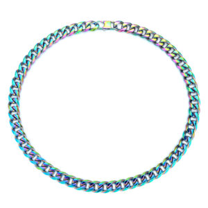 BIYONGDE Stainless Steel Rainbow Color Curb Chain Chunky Necklace 60CM