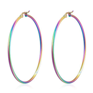 BIYONGDE Rainbow Color Large Hoop Stainless Steel Earrings for Womens 7CM